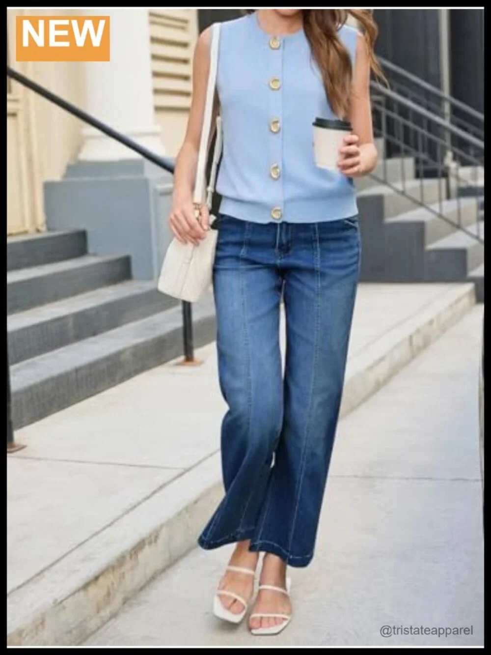 High Waisted Wide Leg Baggy Jeans with Pockets Front Seam Stretch Denim